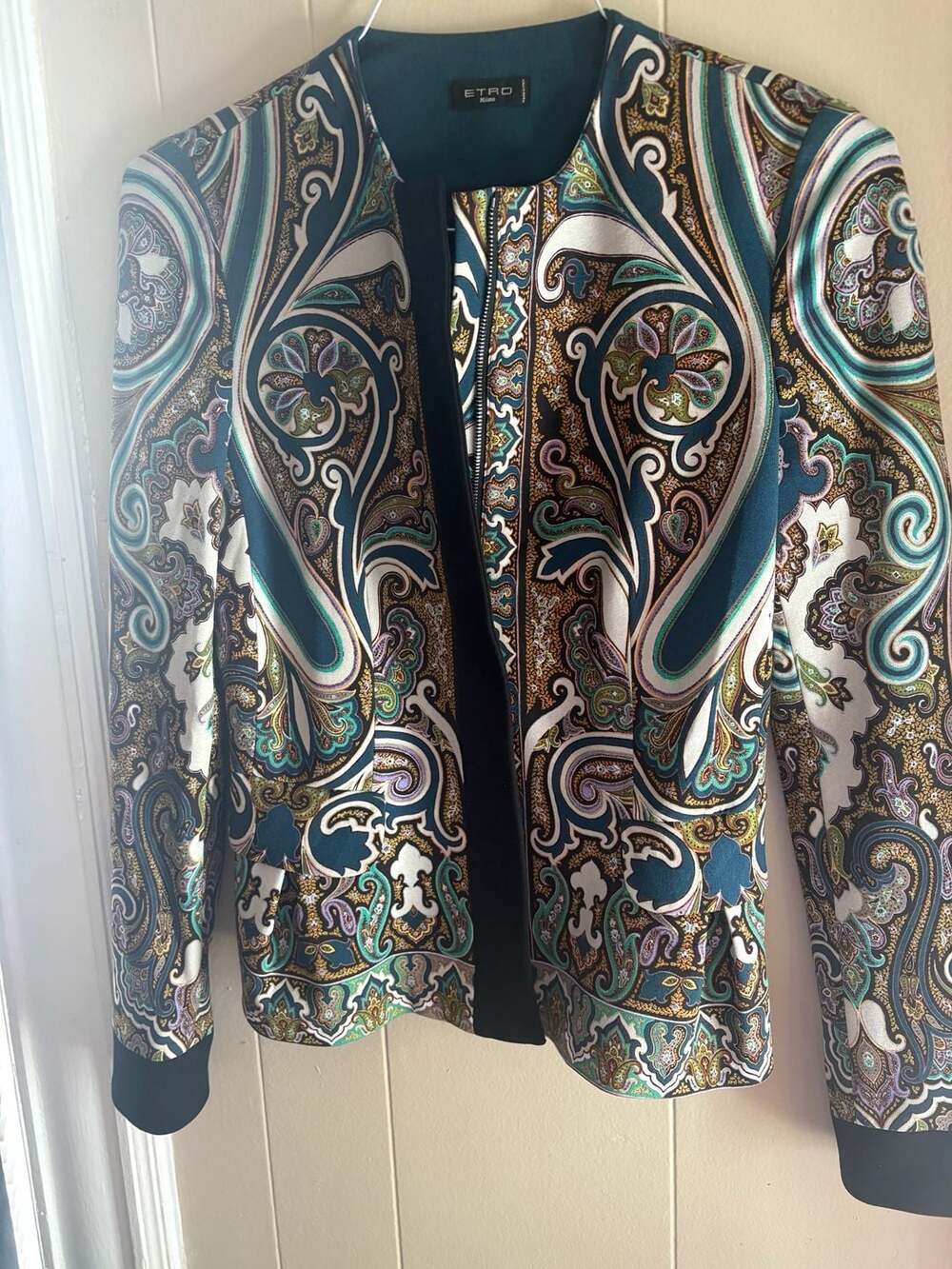 Etro Milano Vibrant Paisley Print Zip-Front Jacket Size 42